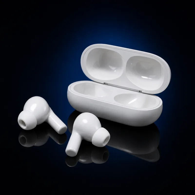 AirPods Pro 2 com ponteiras e estojo aberto sem gravações