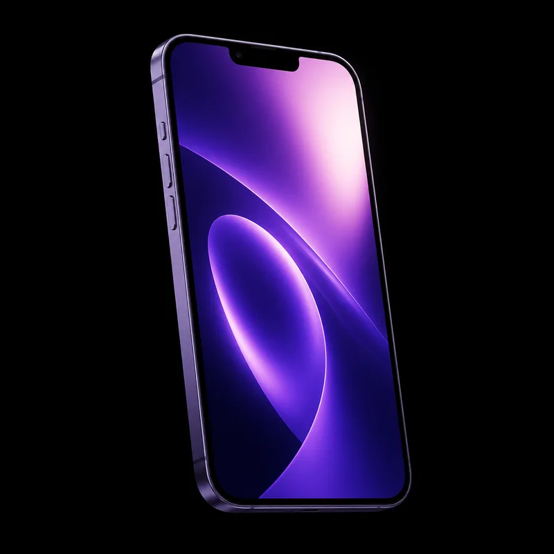iPhone 12 de frente com tela acesa em wallpaper violeta, seminovo na 7Tech